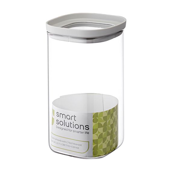Банка для хранения стеклянная с крышкой, 1,5 л, светло-серая, Smart Solutions, изображение 14