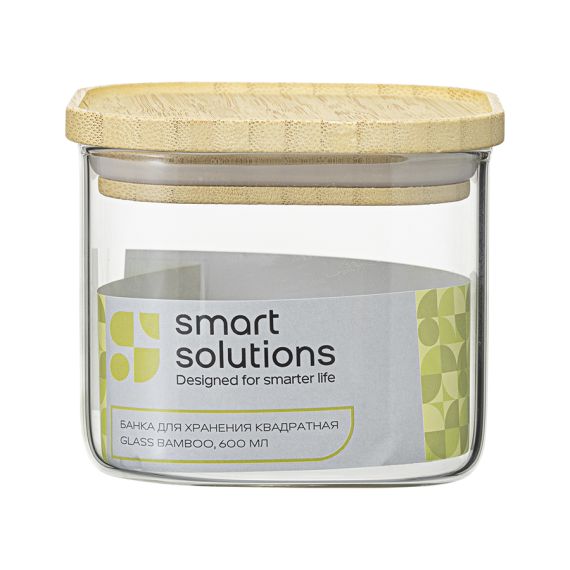 Банка для хранения квадратная Glass Bamboo, 600 мл, Smart Solutions, изображение 8
