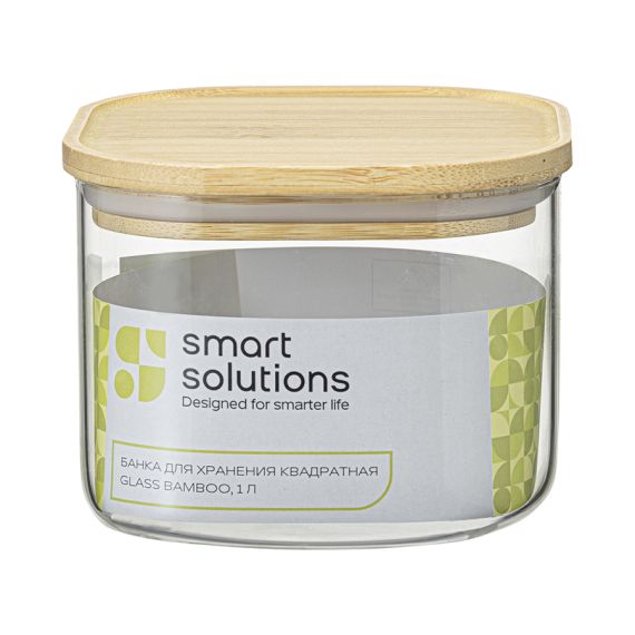 Банка для хранения квадратная Glass Bamboo,1 л, Smart Solutions, изображение 9