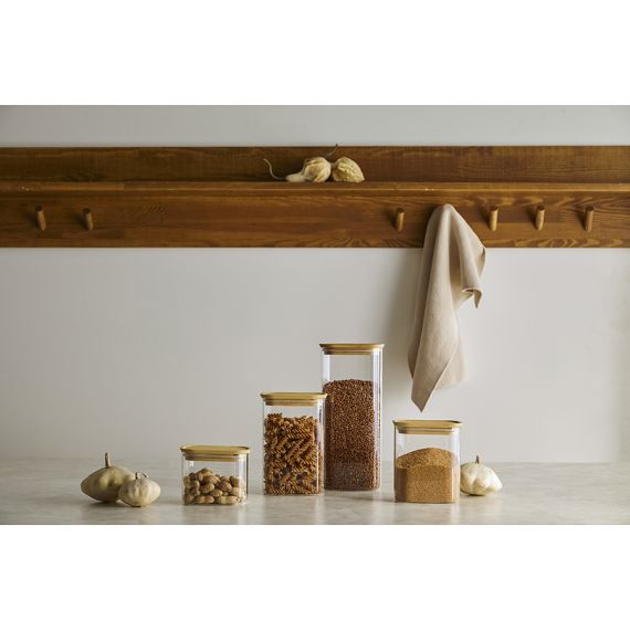 Банка для хранения прямоугольная Glass Bamboo, 1,3 л, Smart Solutions, изображение 2