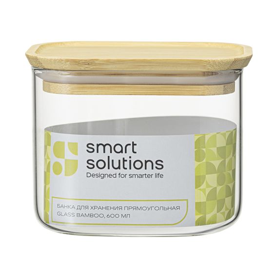 Банка для хранения прямоугольная Glass Bamboo, 600 мл, Smart Solutions, изображение 9