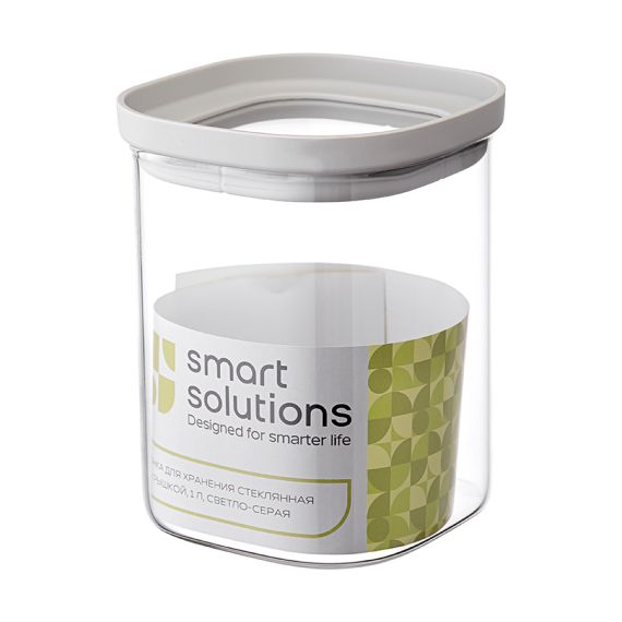 Банка для хранения стеклянная с крышкой, 1 л, светло-серая, Smart Solutions, изображение 13
