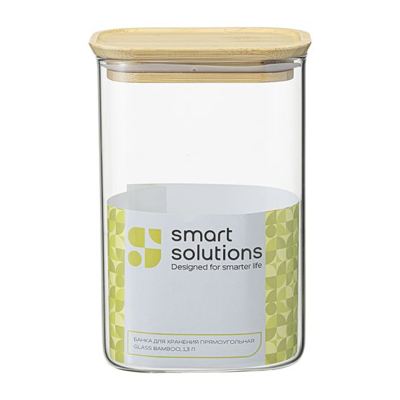 Банка для хранения прямоугольная Glass Bamboo, 1,3 л, Smart Solutions, изображение 10