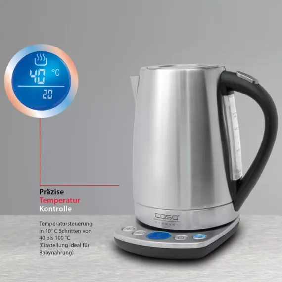 Чайник электрический WK 2200, 1,7 л, нержавеющая сталь, черный, CASO, изображение 3