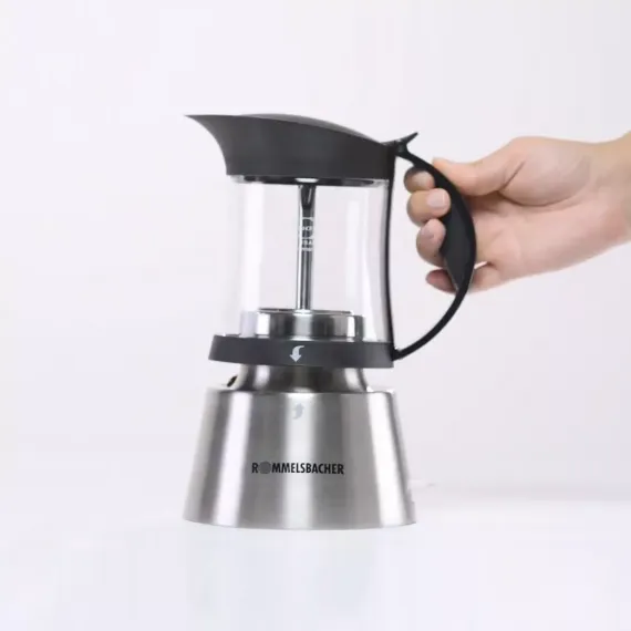Кофеварка -эспрессо, 0,35 л, нержавеющая сталь, стекло, ROMMELSBACHER, изображение 5