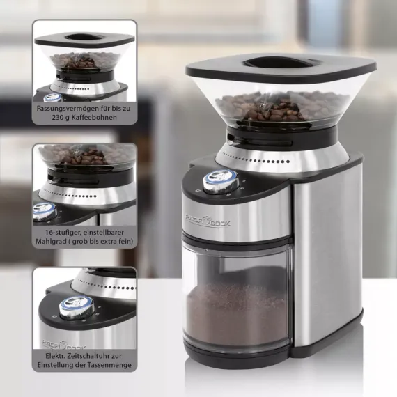 Кофемолка, нержавеющая сталь, PROFI COOK, изображение 3