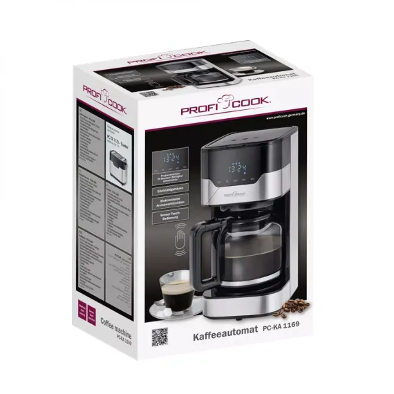 Кофеварка капельная, 1,5 л, нержавеющая сталь, пластик, PROFI COOK, изображение 3