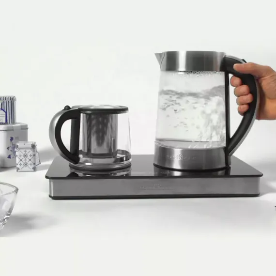 Чайник электрический с заварочным чайником, 1,8 л, нержавеющая сталь, стекло, PROFI COOK, изображение 9