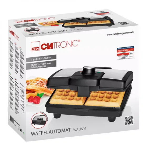 Вафельница с антипригарным покрытием, пластик, нержавеющая сталь, CLATRONIC, изображение 3