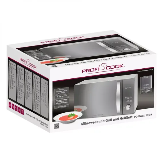Печь микроволновая с грилем, 23 л, нержавеющая сталь, пластик, PROFI COOK, изображение 3