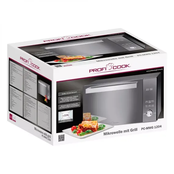 Печь микроволновая с грилем, 23 л, нержавеющая сталь, пластик, PROFI COOK, изображение 4