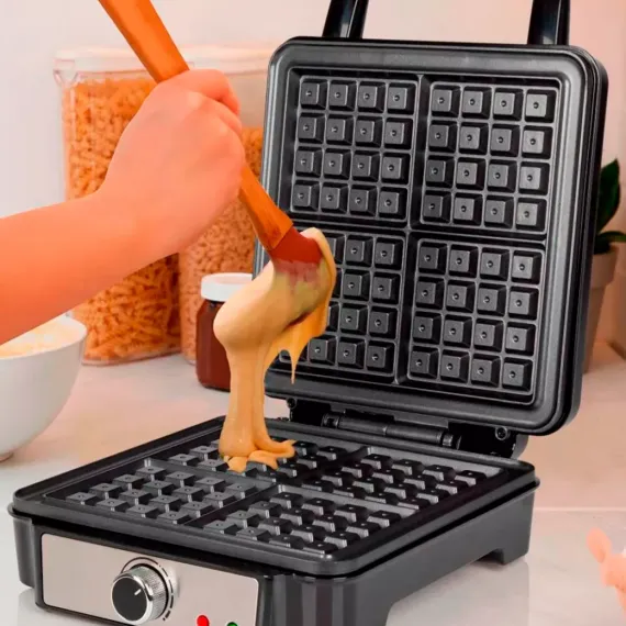 Вафельница на 4 вафли, нержавеющая сталь, пластик, PROFI COOK, изображение 5