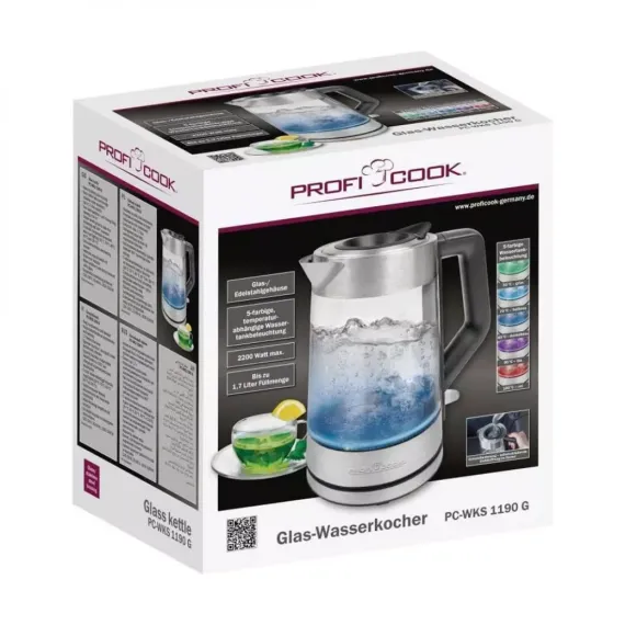 Чайник электрический, 1,7 л, нержавеющая сталь, PROFI COOK, изображение 3
