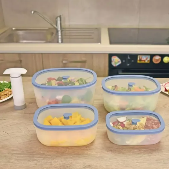 Набор из 4-х вакуумных контейнеров и нососа, 0,5 л, 0,9 л, 1,4 л, 2,3 л, полипропилен, стекло, серия Fresco, STATUS, изображение 5