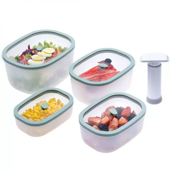 Набор из 4-х вакуумных контейнеров и нососа, 0,5 л, 0,9 л, 1,4 л, 2,3 л, полипропилен, стекло, серия Fresco, STATUS, изображение 2