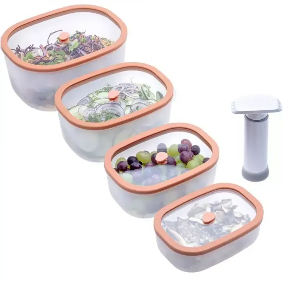 Набор из 4-х вакуумных контейнеров и нососа, 0,5 л, 0,9 л, 1,4 л, 2,3 л, полипропилен, стекло, серия Fresco, STATUS, изображение 2