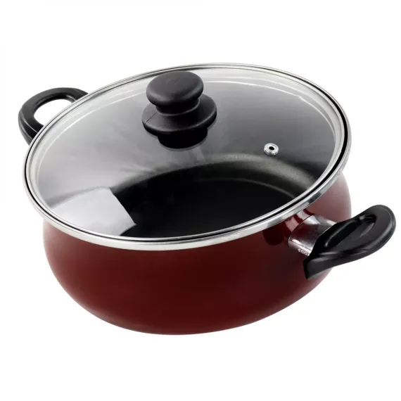 Кастрюля низкая с крышкой, 26 см, 4.5 л, сталь, стеклоэмаль, серия Authentique Burgundy, VITRINOR, изображение 2