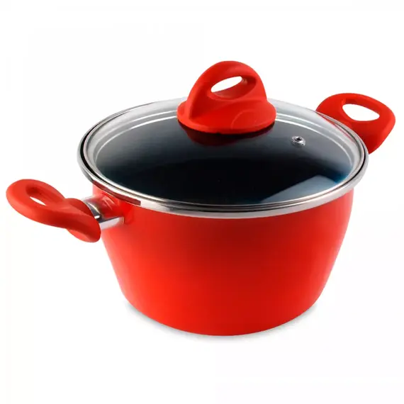Кастрюля высокая с крышкой, 24 см, сталь, стеклоэмаль, серия Pomodoro, VITRINOR