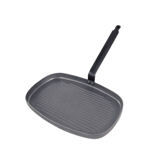 Сковорода-гриль для индукции 38*26 см, h=3,2 см, белая сталь, серия White steel Сarbone plus, De Buyer