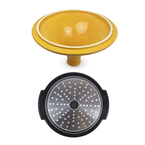 Тажин 33 см ( без ручек 30 см), h 23 см, основание - кованный алюминий с антипригарным покрытием, крышка - керамика, желтая, ATLAS  SAFFRON YELLOW, Peugeot, изображение 6