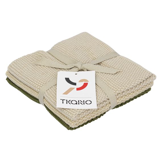 Набор из трех вязаных салфеток для уборки и мытья посуды бежевого и оливкового цветов из коллекции Essential, 28х28 см, Tkano, изображение 14