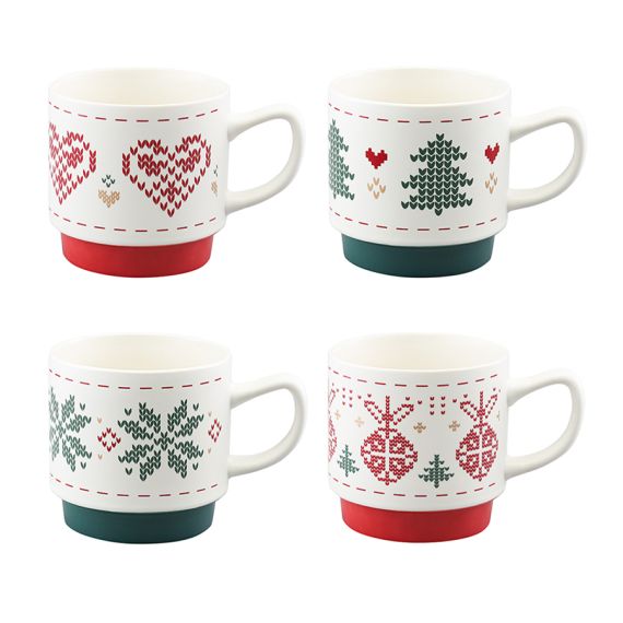 Набор из четырех кружек Knitted tale из коллекции New Year Essential, 380 мл, Tkano