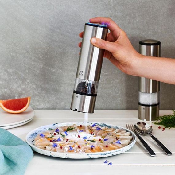 Мельница для перца электрическая на батарейках 20 см, акрил, нержавеющая сталь, ELIS SENSE PEUGEOT, Франция, изображение 8