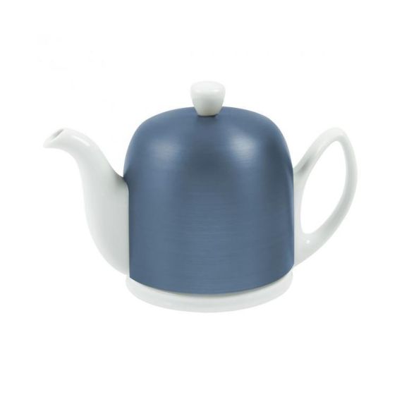 Белый чайник с синей алюминиевой крышкой на 6 чашек, 900 мл, SALAM White, черный фетр, Guy Degrenne