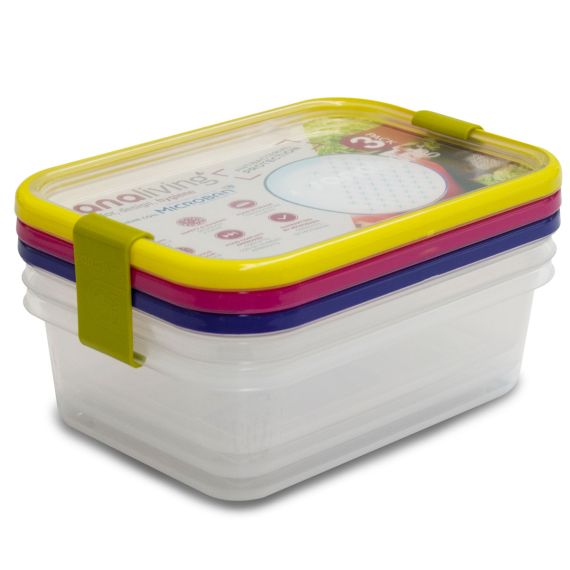 Набор из 3-х контейнеров прямоугольных разноцветных 200 мл, 11,5х8х5 см, серия Sanaliving, OMADA