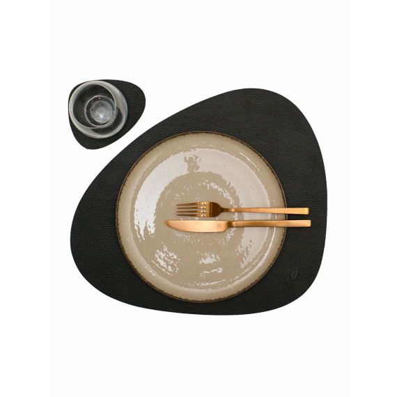 Набор из подстановочной салфетки фигурной 37x44 см  и подстаканника, цвет черный, VERO