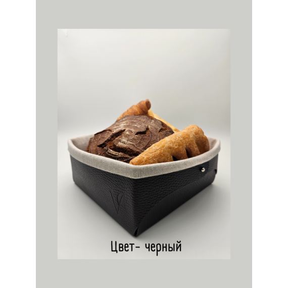 Хлебница из кожи, цвет черный, 23х22х9см, VERO, изображение 3