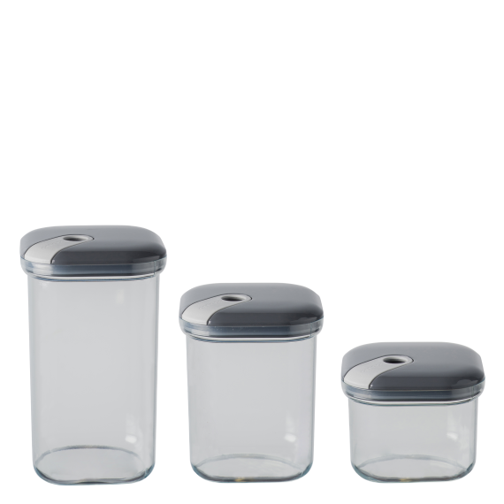 Набор из 3-х емкостей для хранения квадратных 500/1000/1500 мл, цвет антрацит, серия Pull box, OMADA