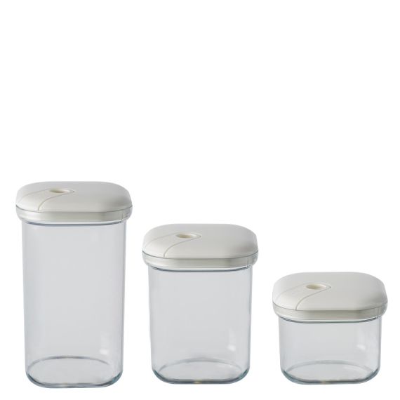 Набор из 3-х емкостей для хранения квадратных 500/1000/1500 мл, цвет слоновая кость, серия Pull box, OMADA