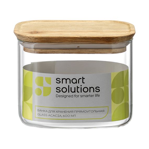 Банка для хранения прямоугольная Glass Acacia, 600 мл, Smart Solutions, изображение 7