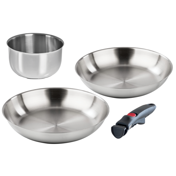 Inox Facile - Набор из 3-х предметов: сковороды 24 и 28 см, ковш 16 см, съемная ручка, Barazzoni