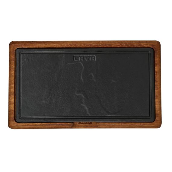 Блюдо чугунное прямоугольное на деревянной подставке, 16*30 см, LAVA