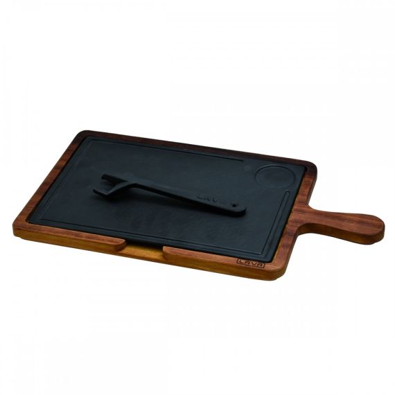 Блюдо чугунное прямоугольное на деревянной подставке с ручкой, 22*33 см, LAVA, изображение 2