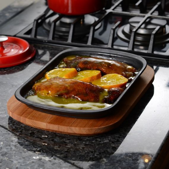 Блюдо чугунное прямоугольное на деревянной подставке, 32*20 см,  LAVA, изображение 4