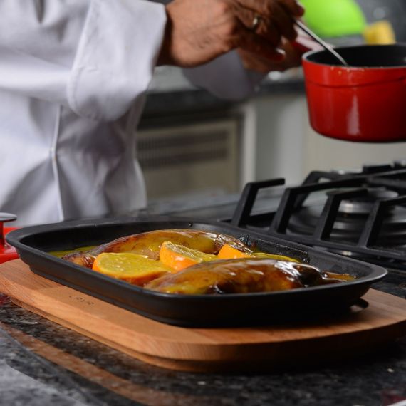 Блюдо чугунное прямоугольное на деревянной подставке, 32*20 см,  LAVA, изображение 5